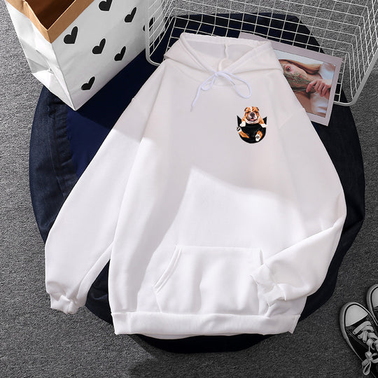 Unisex nan Kapuzenpullover mit Bulldoggen-Taschenpatch, oversized Schnitt und angerauter Fleece-Innenseite EB