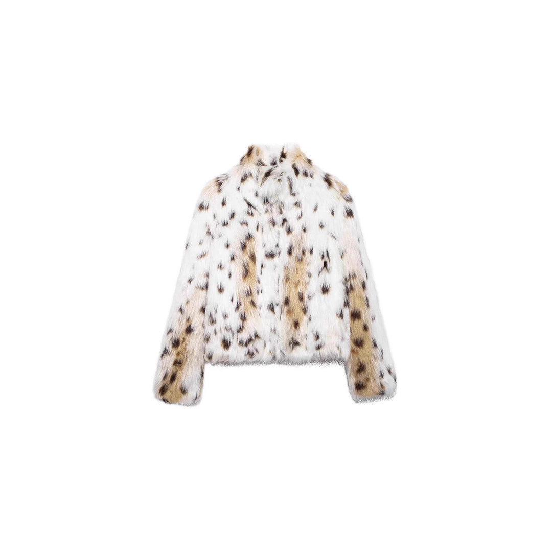 Damen Flauschige Leopardenmuster Kunstpelzjacke EB