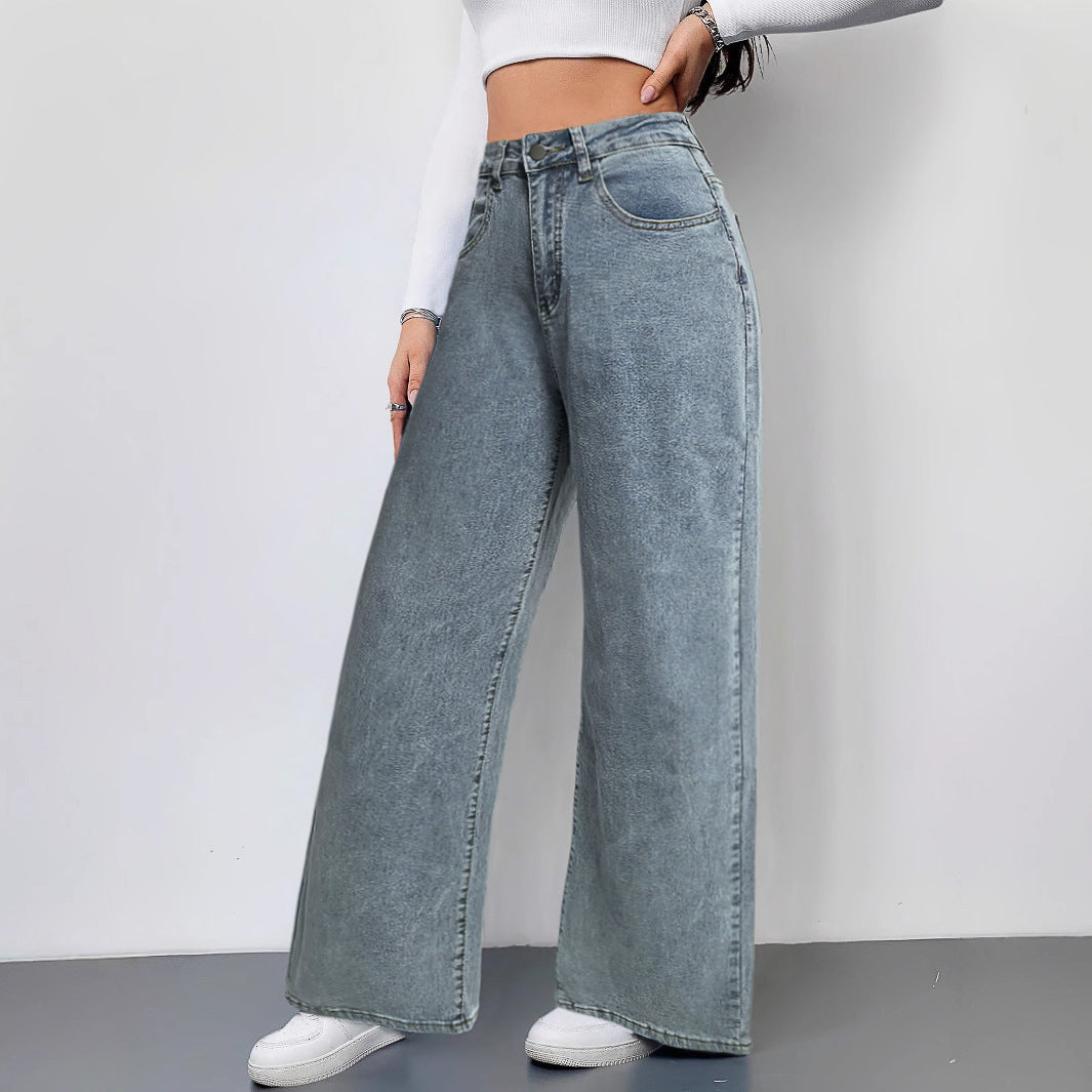Damen Weit geschnittene Jeans im Vintage-Stil mit hohem Bund und lässigem Look EB