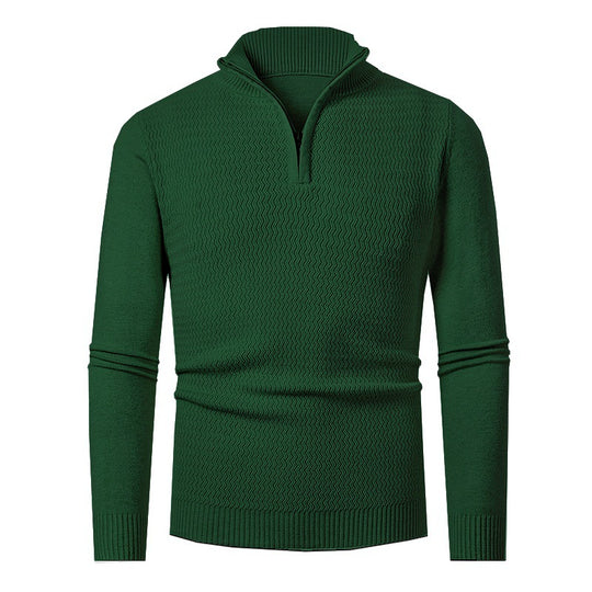 Herren nan Feinstrick-Halbzip-Pullover mit strukturierter Wellenoptik und Stehkragen EB