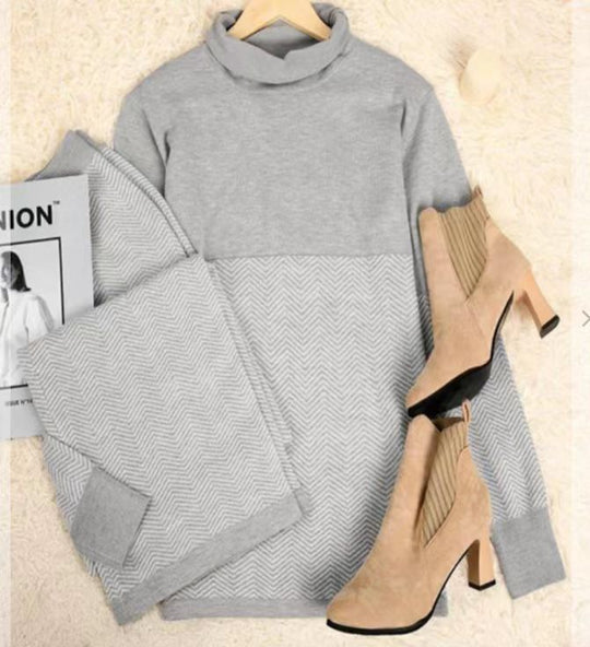 Damen Loungewear-Set mit hoher Kragen und strukturiertem Muster EB