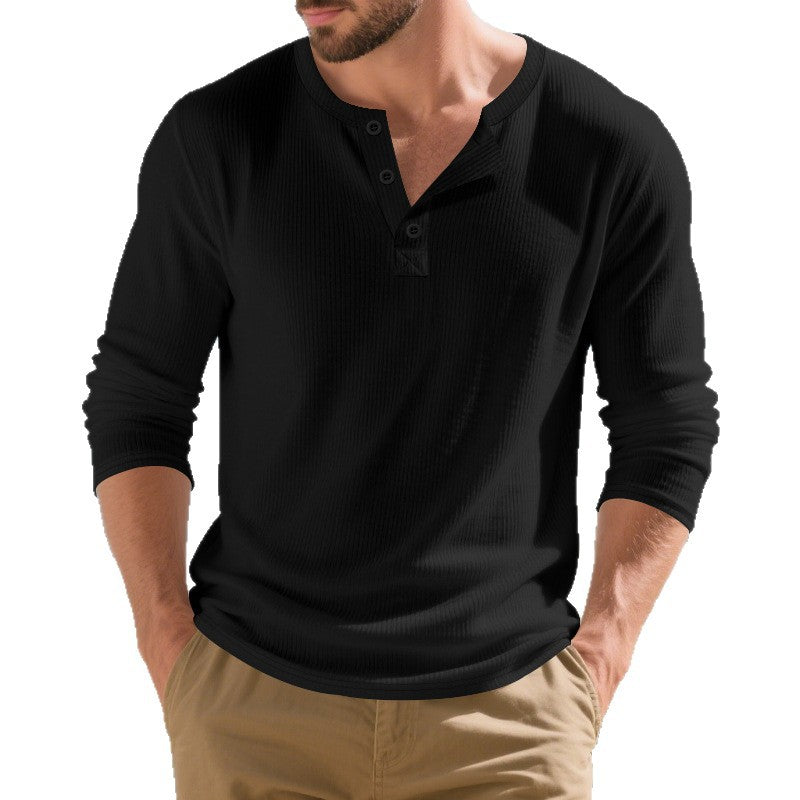 Herren nan strukturiertes Henley-Langarmshirt aus Waffelstrick mit Knopfleiste EB