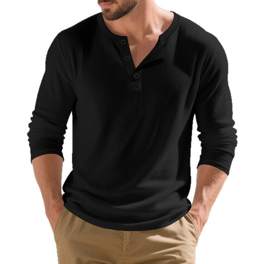 Herren nan strukturiertes Henley-Langarmshirt aus Waffelstrick mit Knopfleiste EB