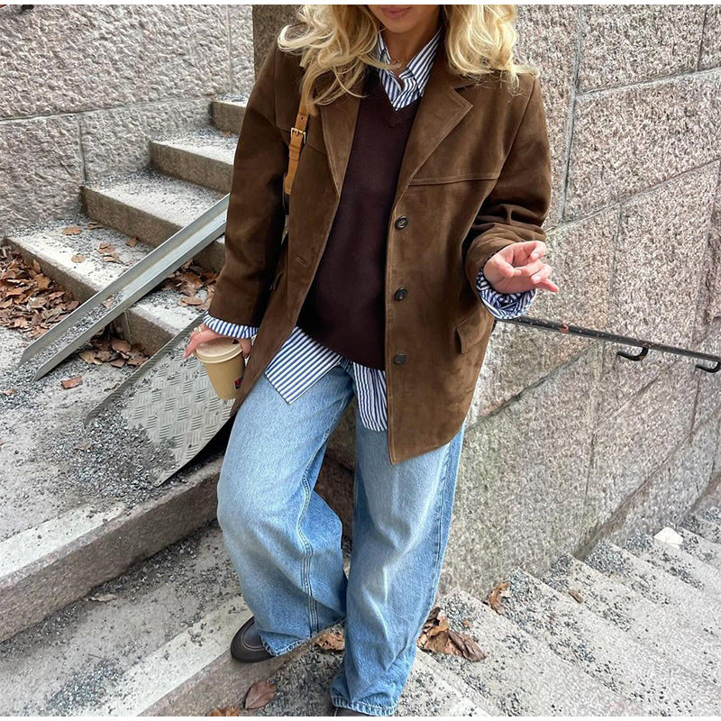 Damen lässige Wildlederjacke mit oversized Schnitt EB