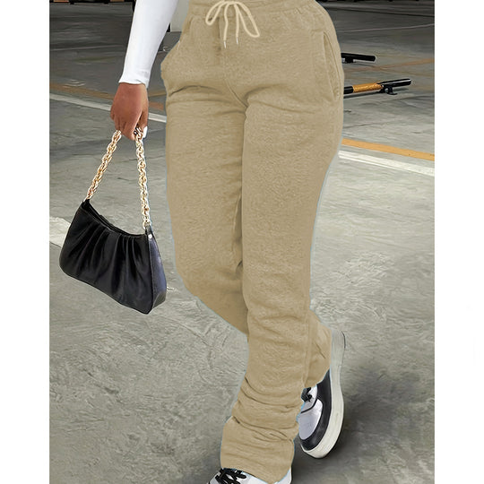 Damen nan figurbetonte Highwaist-Stretch-Sweathose mit gerafften Knöchelabschlüssen und Eingrifftaschen EB