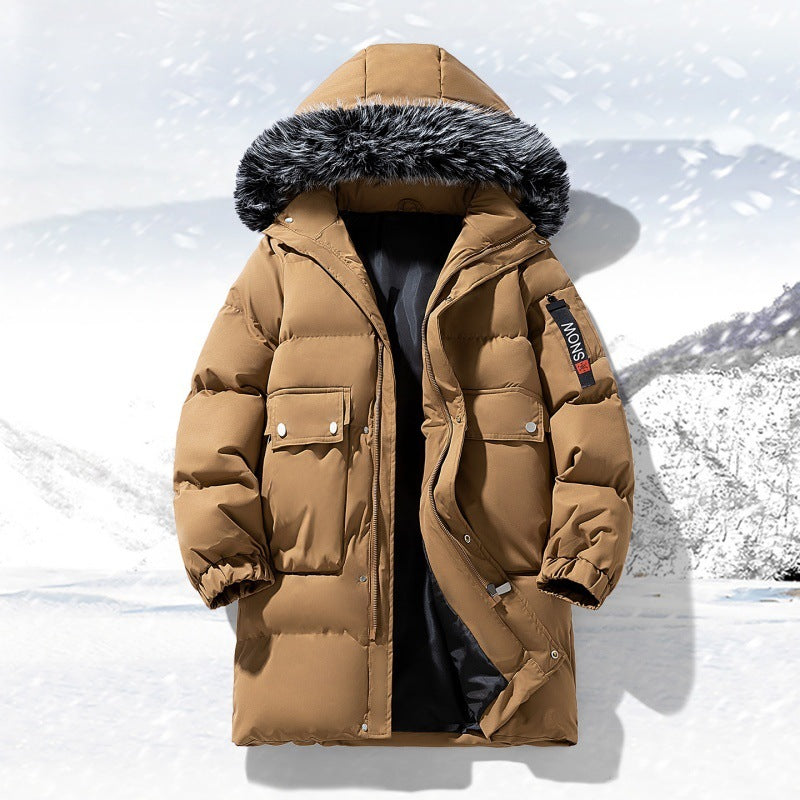 Herren langer gesteppter Winterparka mit Kapuze und Kunstfellbesatz EB