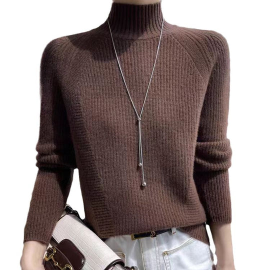 Damen Strickpullover mit hohem Kragen und feiner Rippstruktur EB