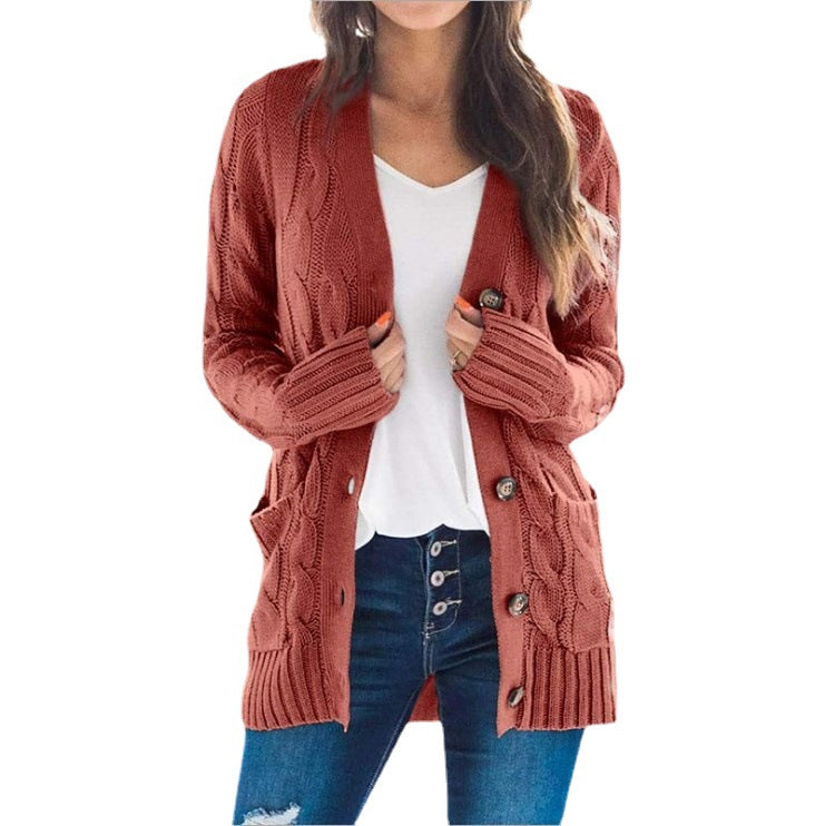 Damen Strickjacke mit Kabelmustern und großen Knöpfen EB
