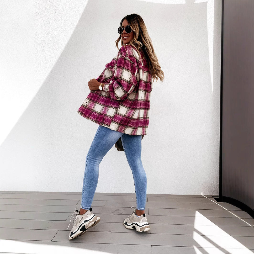 Damen Übergroße Karo-Pulloverjacke EB
