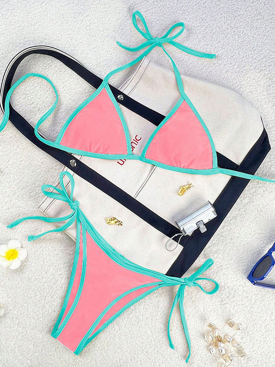 Damen Triangel-Bikini mit verspielten Schleifendetails EB