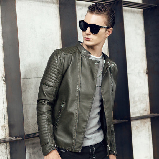 Herren Kunstleder‑Bikerjacke mit gesteppter Schulter‑ und Ärmelpartie EB