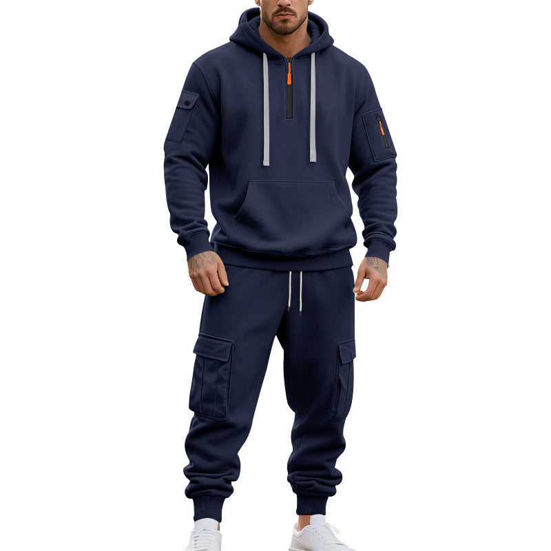 Herren nan technischer Cargo-Jogginganzug mit Halbzip, Kapuze und Mehrfachtaschen EB
