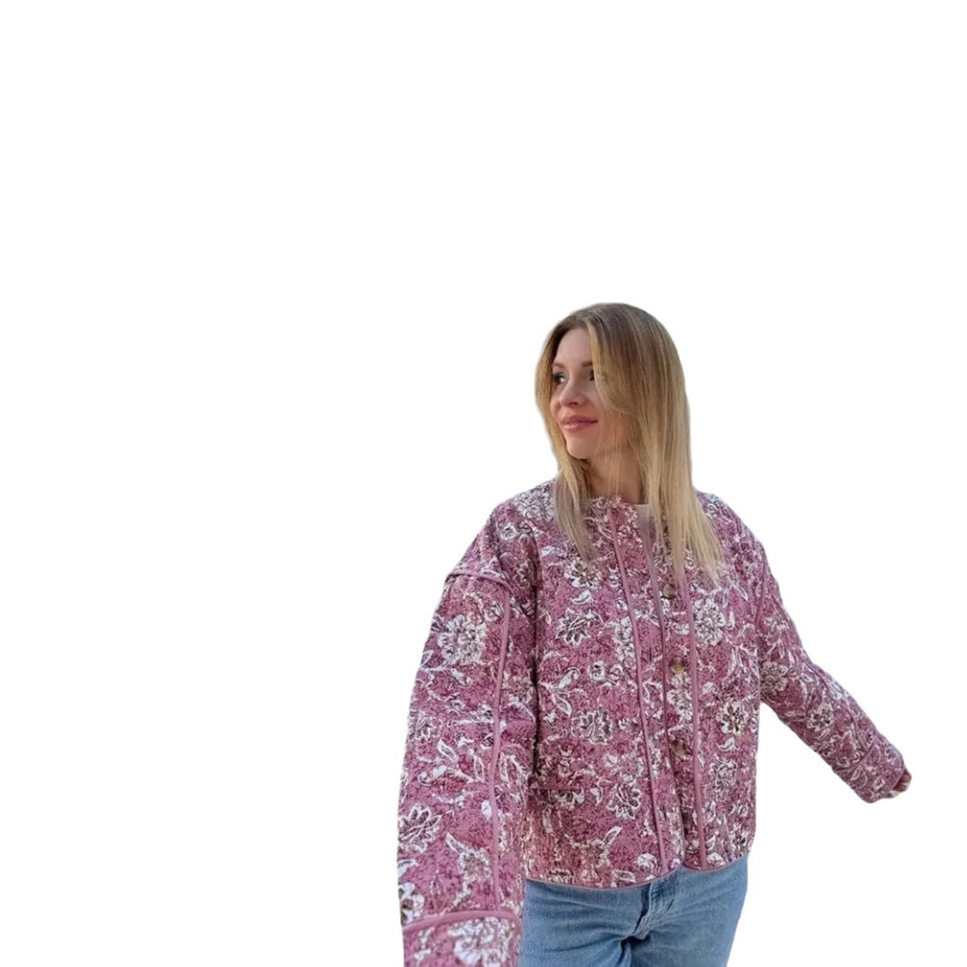 Damen modische Oversized-Jacke mit floralem Muster EB