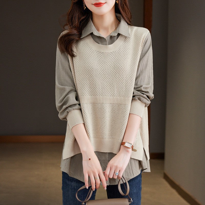 Damen Strickpullover mit einzigartiger Layered-Optik und feiner Struktur EB