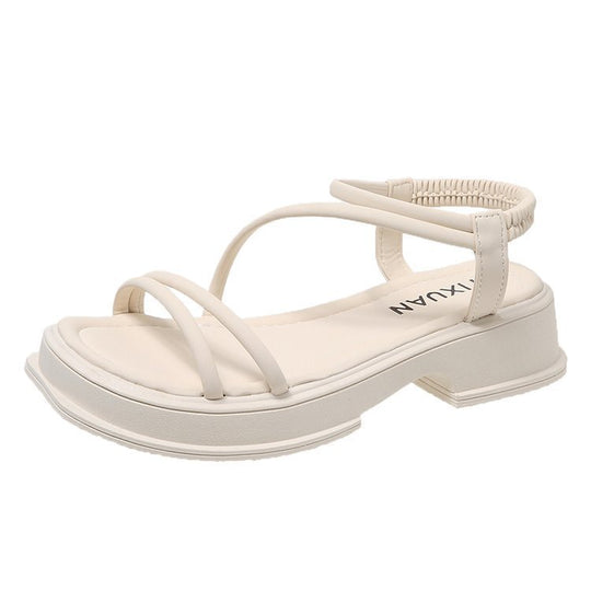 Damen modische Flachsandalen mit elastischen Riemen und rutschfester Sohle EB