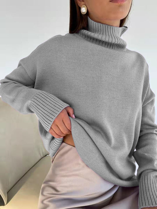 Damen eleganter Rollkragenpullover aus feinem Strick EB