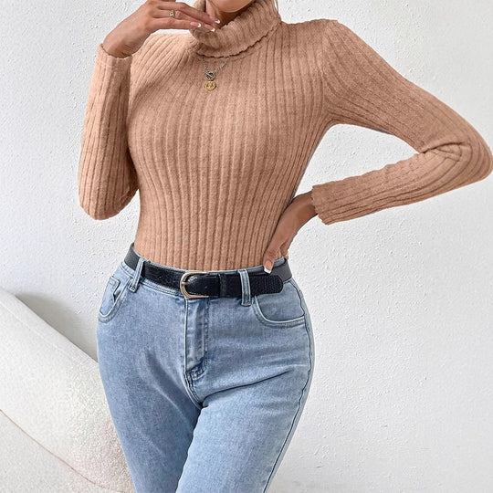 Damen Langarm-Bodysuit mit Rollkragen und feinem Rippmuster EB