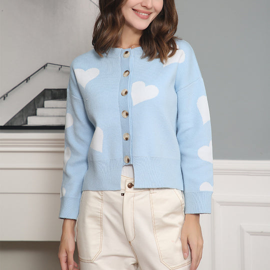 Damen Strickjacke mit Herzen und Knopfdetails EB