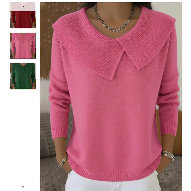 Damen nan grobgestrickter Pullover mit übergroßem Matrosenkragen und gerippten Abschlüssen EB