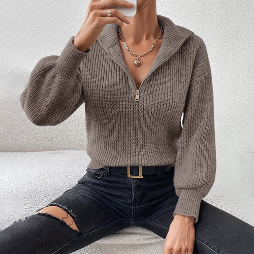 Damen modischer Pullover mit hochgeschlossenem Kragen und Reißverschluss EB