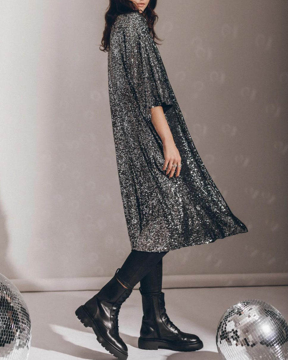 EB | Viertel Ärmel Party Pailletten Strickjacke Jacke