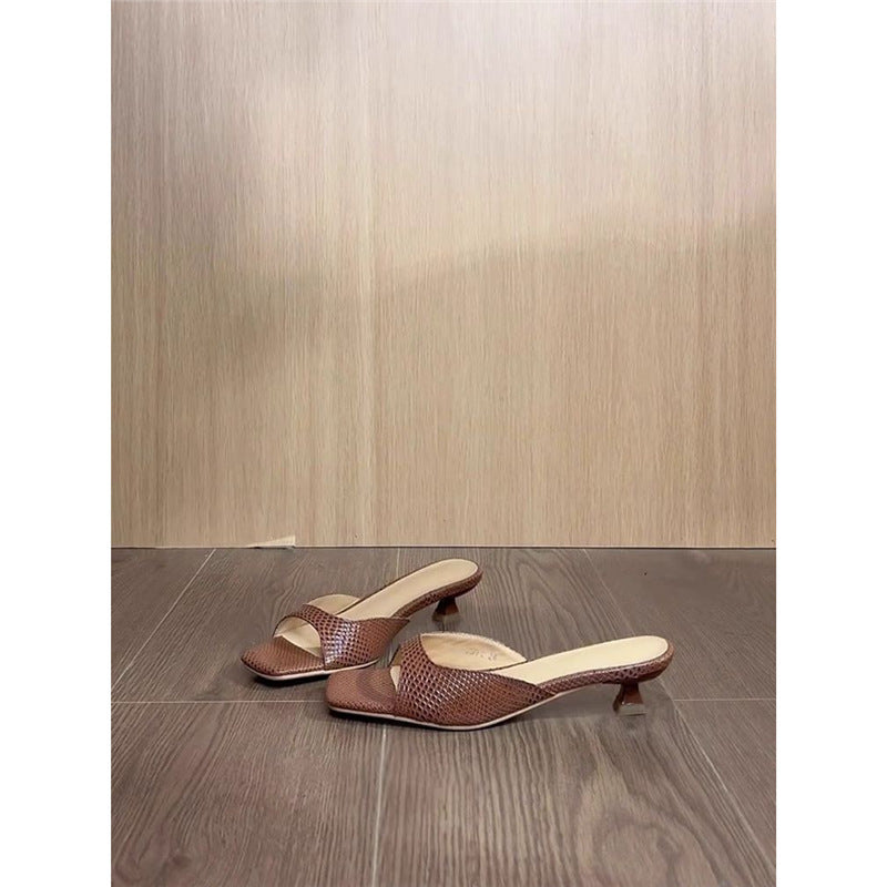Damen elegante Mules mit offenen Zehen und feinem Absatz EB