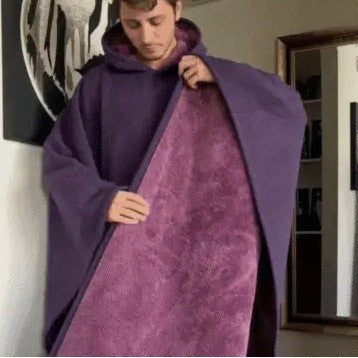 Damen kuscheliger Kapuzenponcho aus weichem Mikrofleece EB