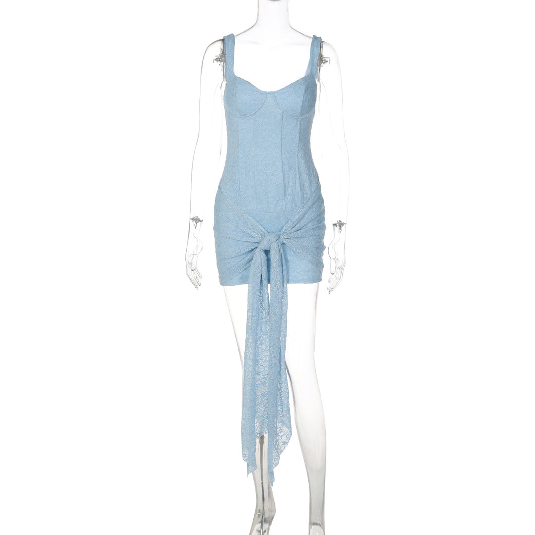 Damen Elegantes Kleid mit Spitzenverzierungen und Raffungsdetails EB