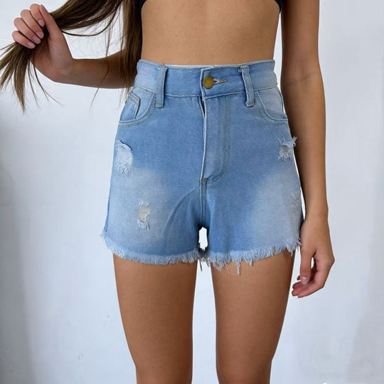 Damen Designer Denim-Shorts mit Fransen und ausgefranstem Saum EB