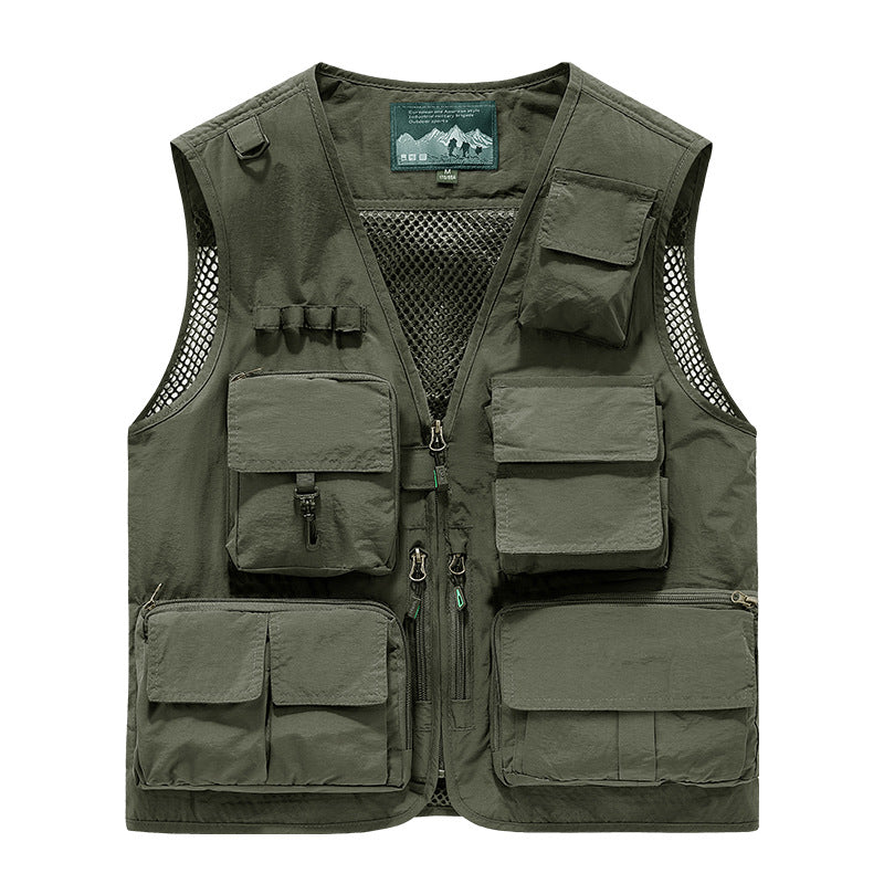 Herren Multifunktionale Outdoor-Utility‑Weste mit Mesh‑Innenfutter und zahlreichen Taschen EB
