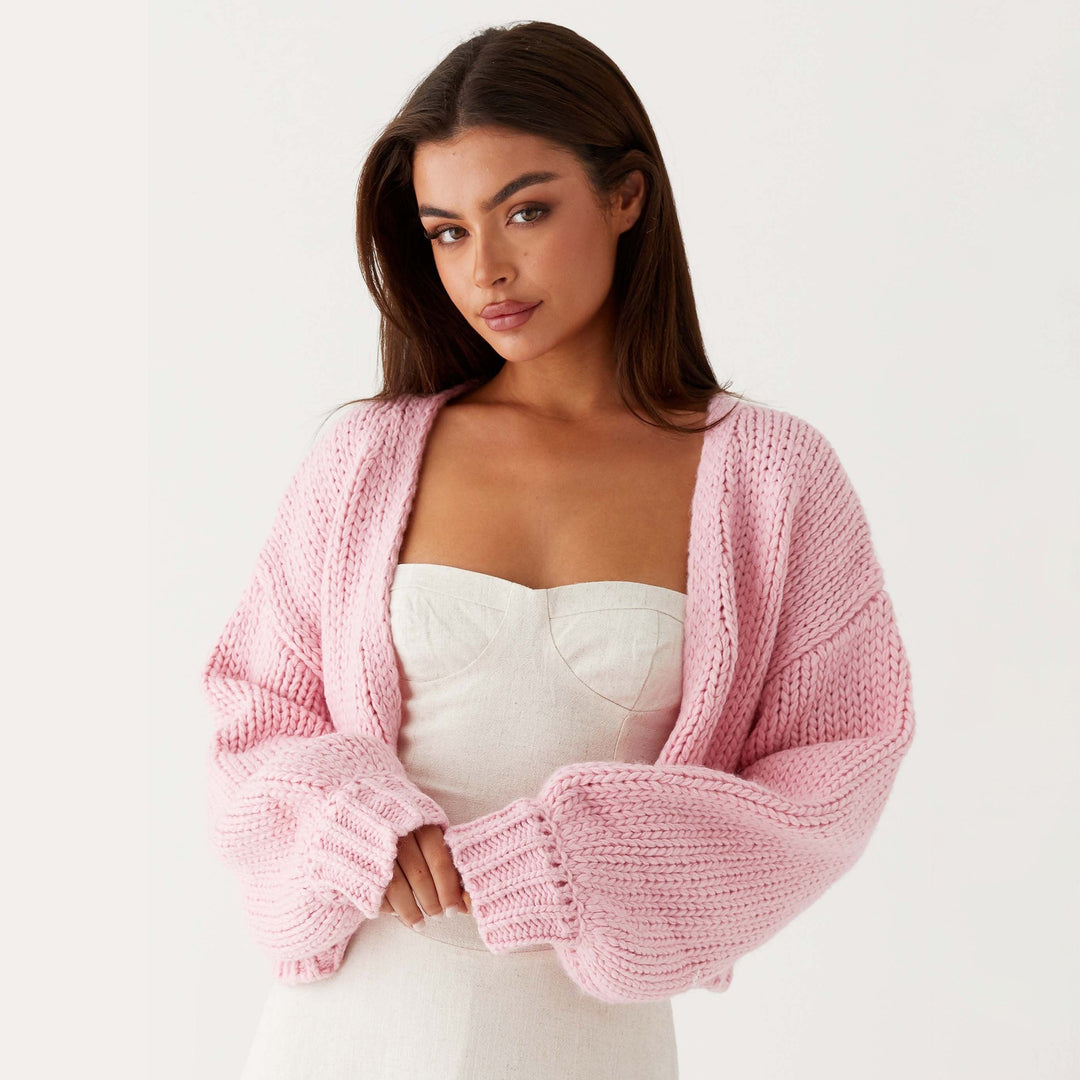 Damen Oversized Grobstrick-Cardigan mit Schalkragen und Rippbündchen EB