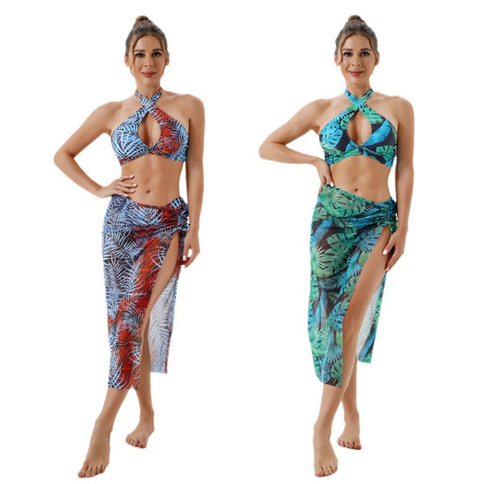 Damen Modischer Bikini mit transparenter Strandpareo EB