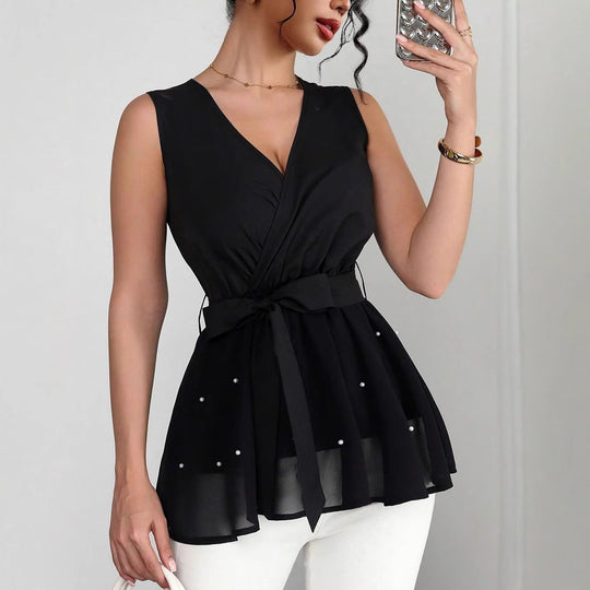 Damen Elegantes Wickeloberteil mit dekorativen Perlen EB