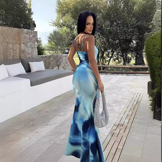 Damen Maxikleid mit tiefem Ausschnitt und sanften Farbverlauf EB