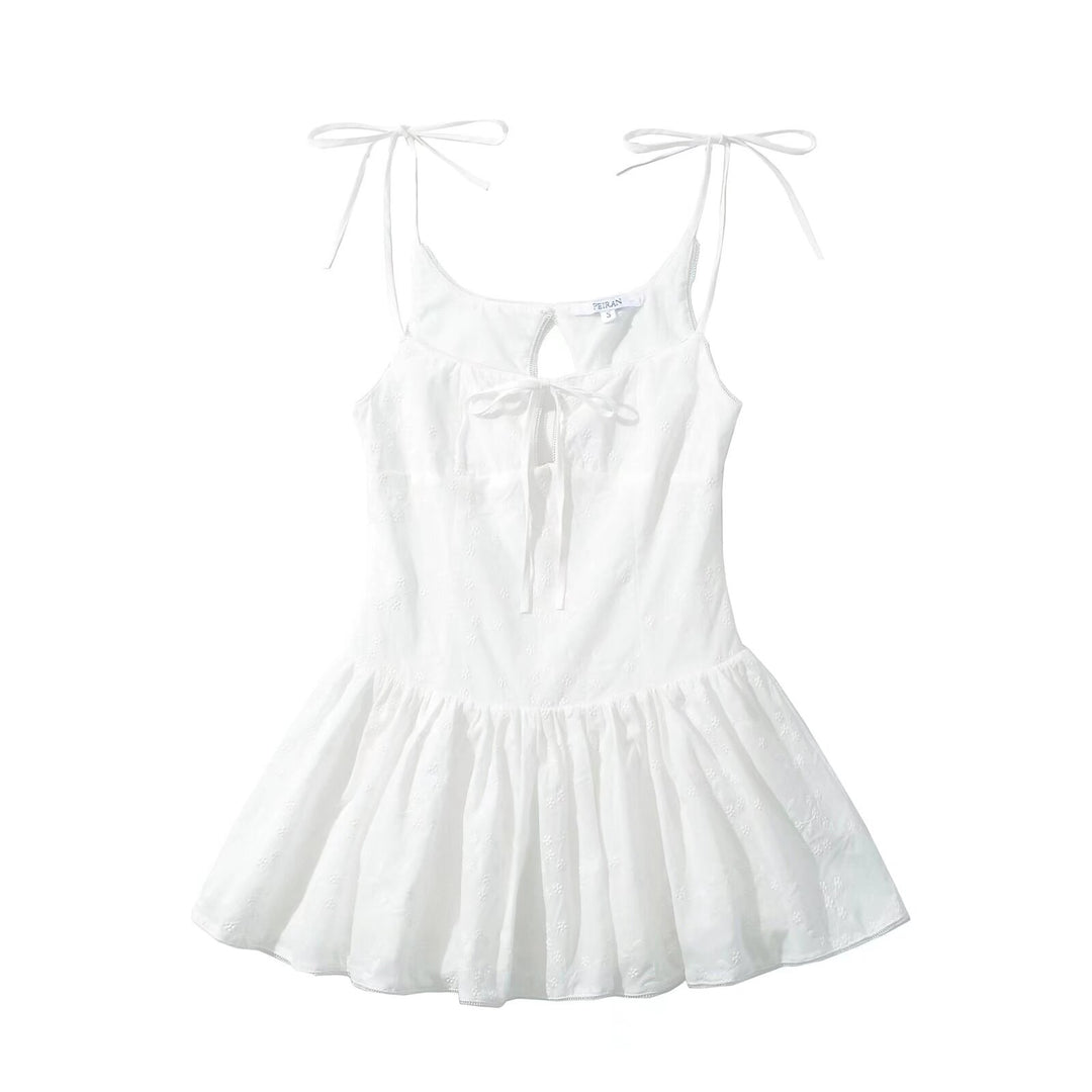 Damen luftiges Sommerkleid mit verstellbaren Spaghettiträgern und Rüschensaum EB