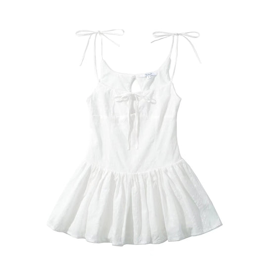 Damen luftiges Sommerkleid mit verstellbaren Spaghettiträgern und Rüschensaum EB