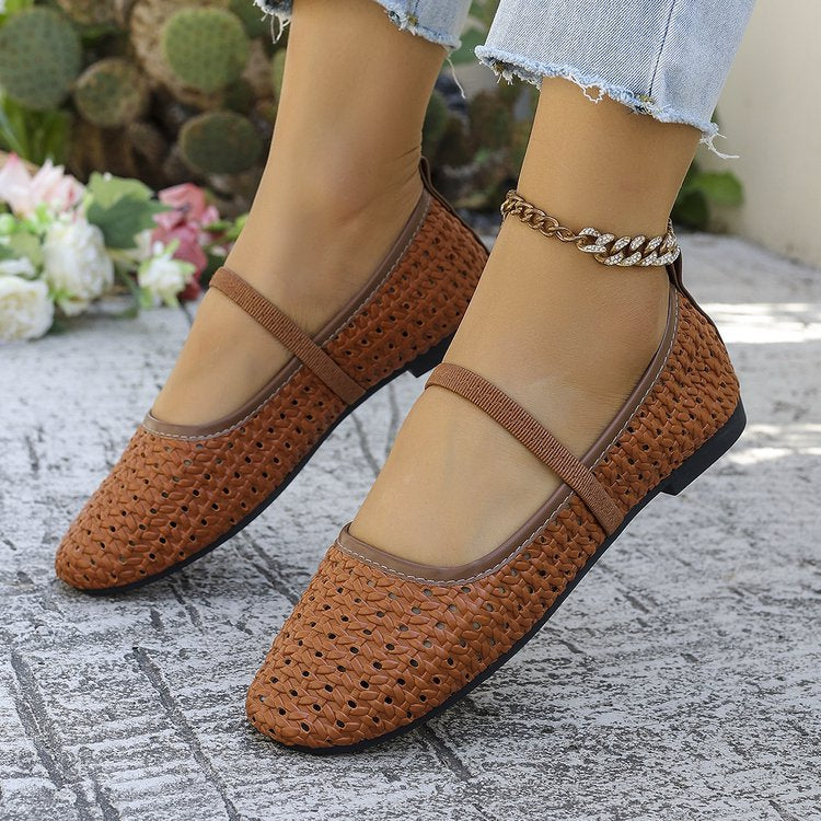 Damen geflochtene Ballerinas mit atmungsaktivem Design und komfortabler Sohle EB