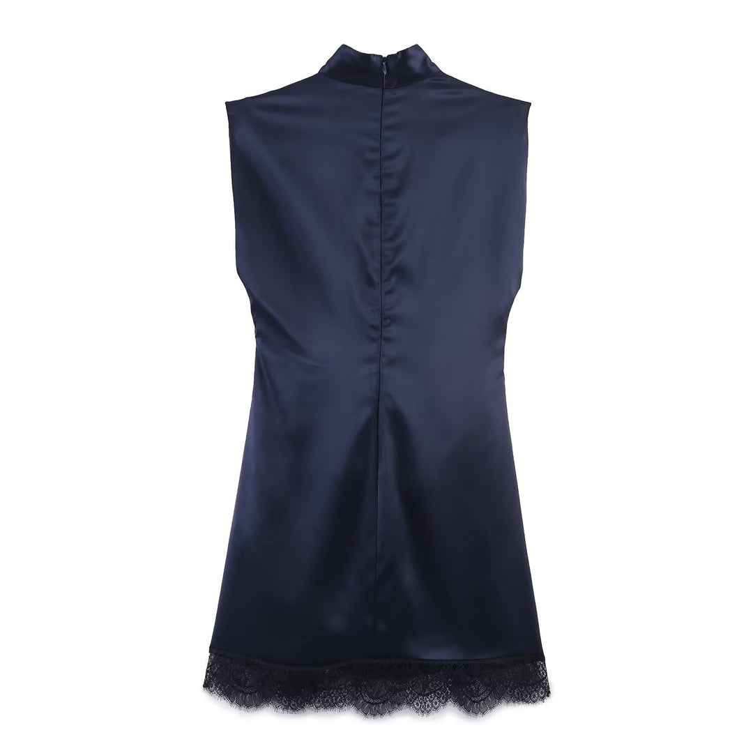 Damen elegantes Kleid mit transparentem Spitzenrand EB