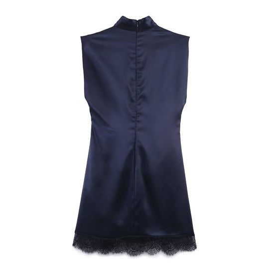 Damen elegantes Kleid mit transparentem Spitzenrand EB