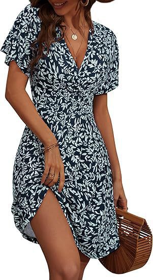 Damen Kurzarm Sommerkleid mit floralem Muster EB