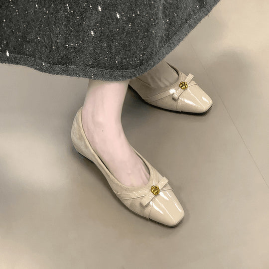 Damen Bequeme Ballerinas mit dekorativem Schleifen-Detail und glänzender Oberfläche EB