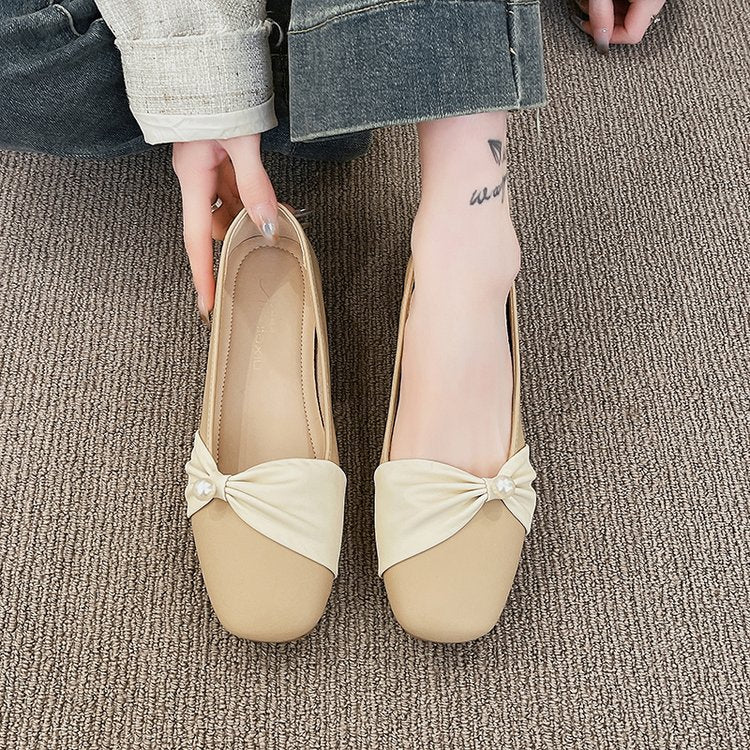 Damen elegante Slingback-Pantoletten mit perlenverziertem Schleifenakzent EB