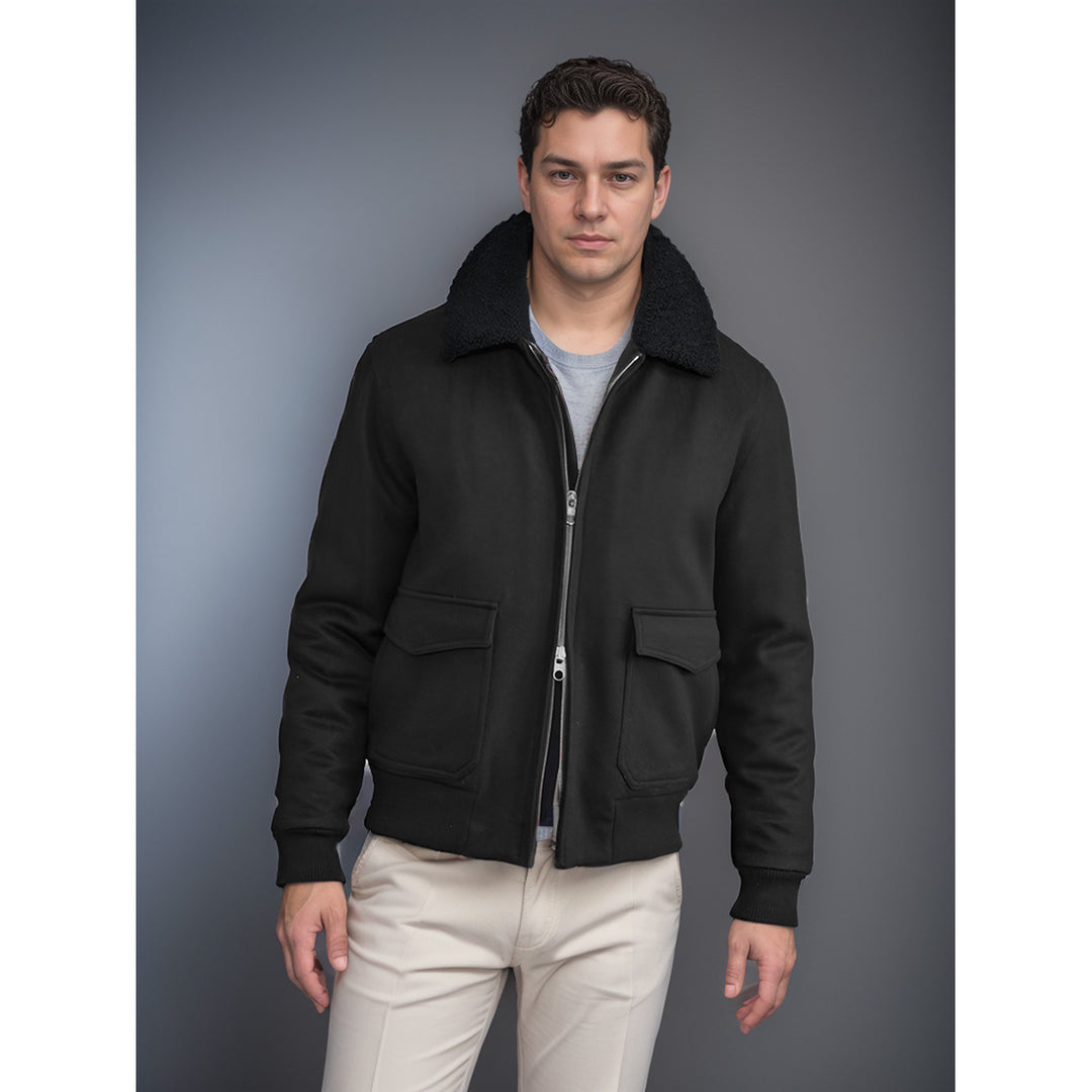 Herren kuschelweiche Winterjacke mit Teddykragen und aufgesetzten Taschen EB