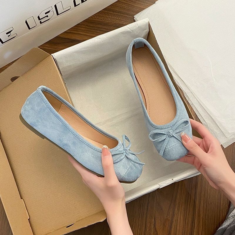 Damen Ballerina-Slipper mit quadratischer Zehenbox, weichem Komfortfußbett und Zierschleife EB