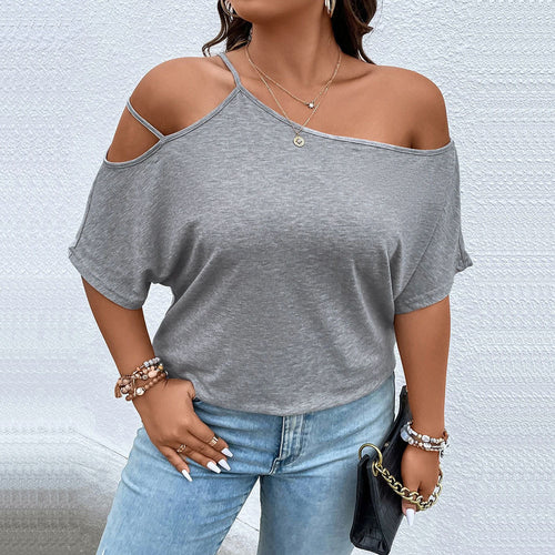 Damen lässiges Off-Shoulder T-Shirt mit modischen Trägerdetails EB