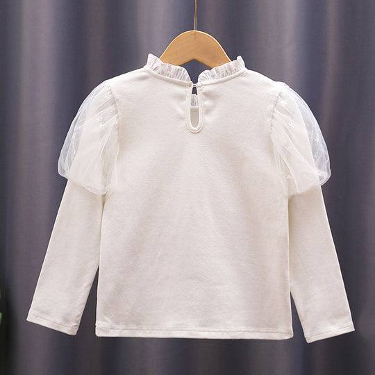 Mädchen T-Shirt mit eleganten Tüllärmeln und Rüschendetails EB