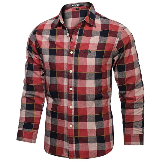 Herren  tailliertes Karomuster-Flanellhemd mit Brusttasche und weichem Baumwollmix EB