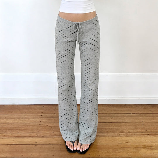Damen nan gemütliche Highwaist-Loungehose mit weitem Schlag, elastischem Komfortbund, Kordelzug und dezentem Punkte-Print EB