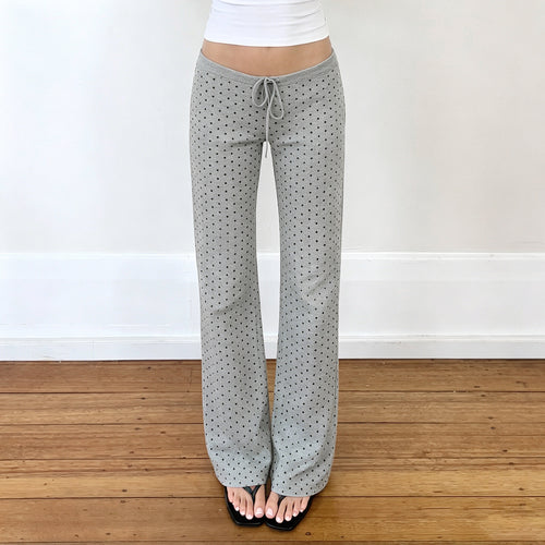 Damen nan gemütliche Highwaist-Loungehose mit weitem Schlag, elastischem Komfortbund, Kordelzug und dezentem Punkte-Print EB