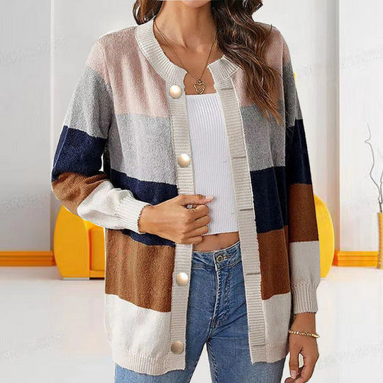 EB | Pastellfarbener Gestreifter Cardigan Polyester Stilvoll, Farblich